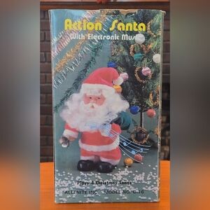 Vtg Annoying Kitschy Action Santa with Electronic Music with Box Christmas WORKS